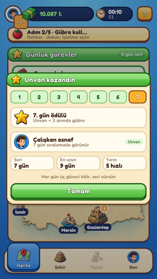 Görev ve seri ekranı